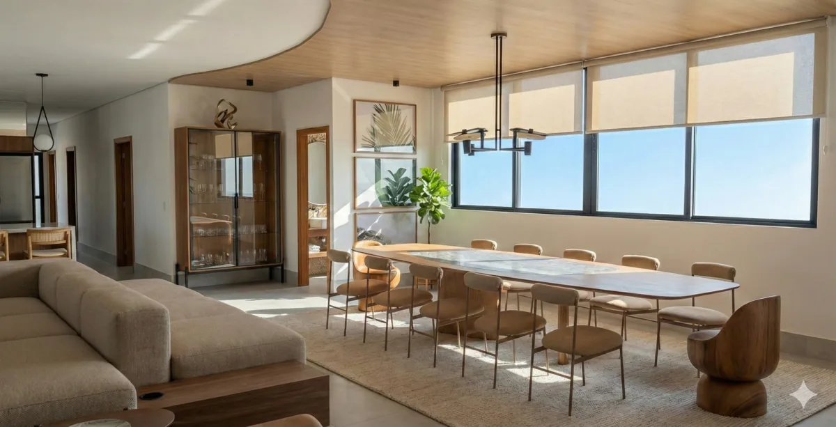 Apartamento A&S — Mesa de jantar junto à fachada envidraçada
