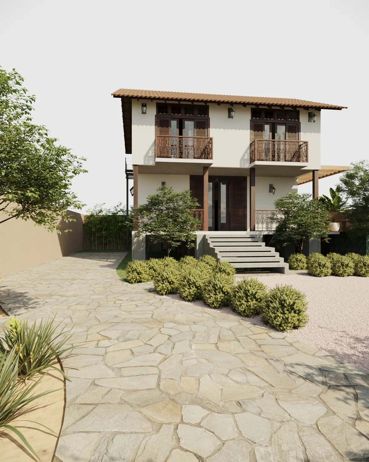 Casa São Jorge — Detalhe do fechamento vazado e da vegetação